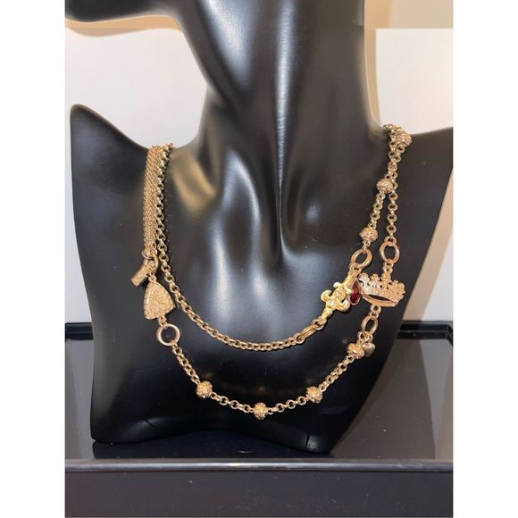⭐ NWT Women's Multi-Layered Gold Chain Charms & Gemstones Necklace 42in - Picture 1 of 7